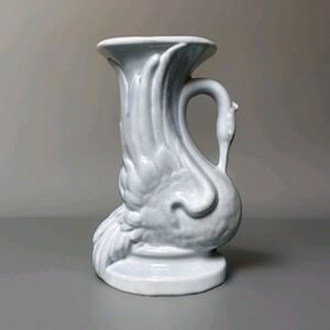 Vintage Gonder McCoy Pottery Swan Vase With Handle Light Blue
